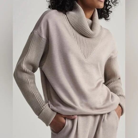 Varley DoubleSoft Hannah Cowl Neck Sweatshirt Pullover Taupe Size XL - Picture 1 of 11